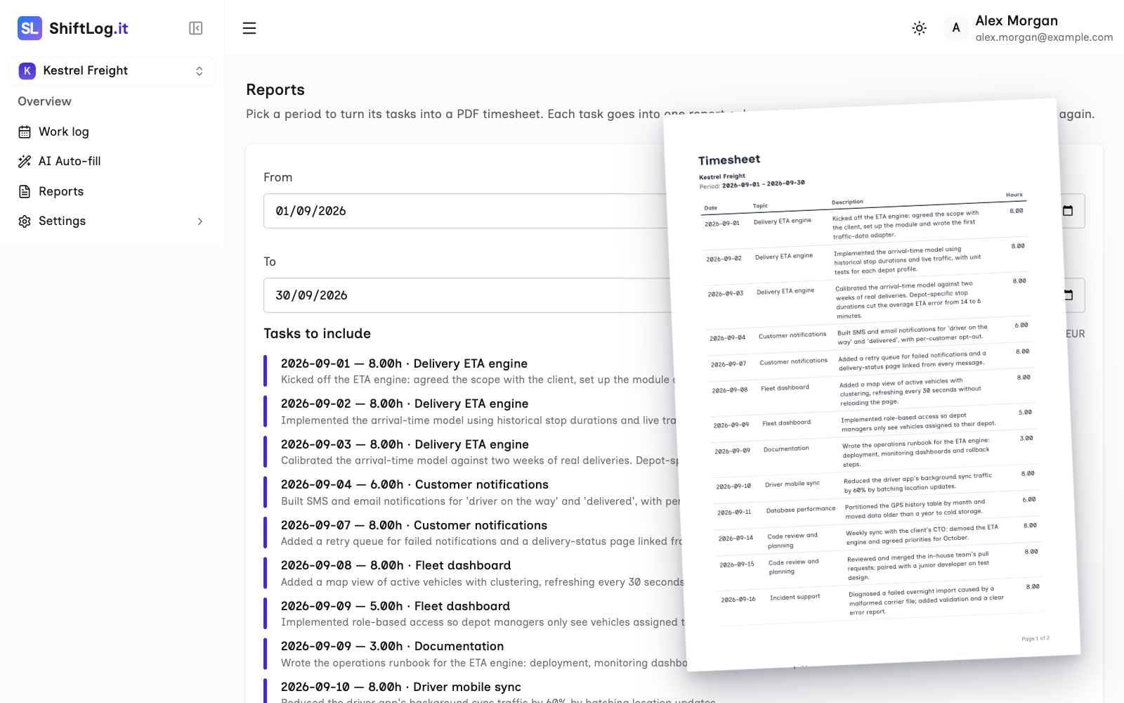 Timesheet PDF jednym kliknięciem